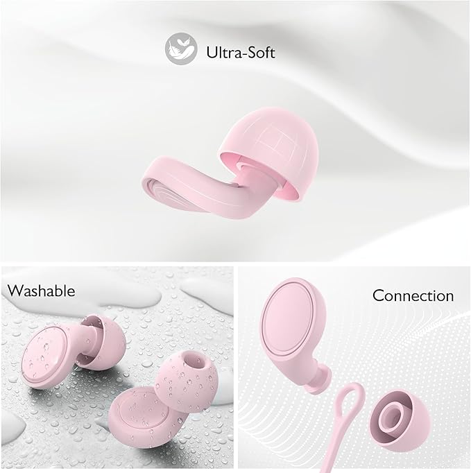 Jayine 2 Pairs Ear Plugs for Sleeping, Soft Full Silicone Ear Plugs for Noise Reduction 25dB, Reusable Hearing Protection Earplugs for Concert, Focus, Noise Sensitivity, 8 Ear Tips in S/M/L - Pink