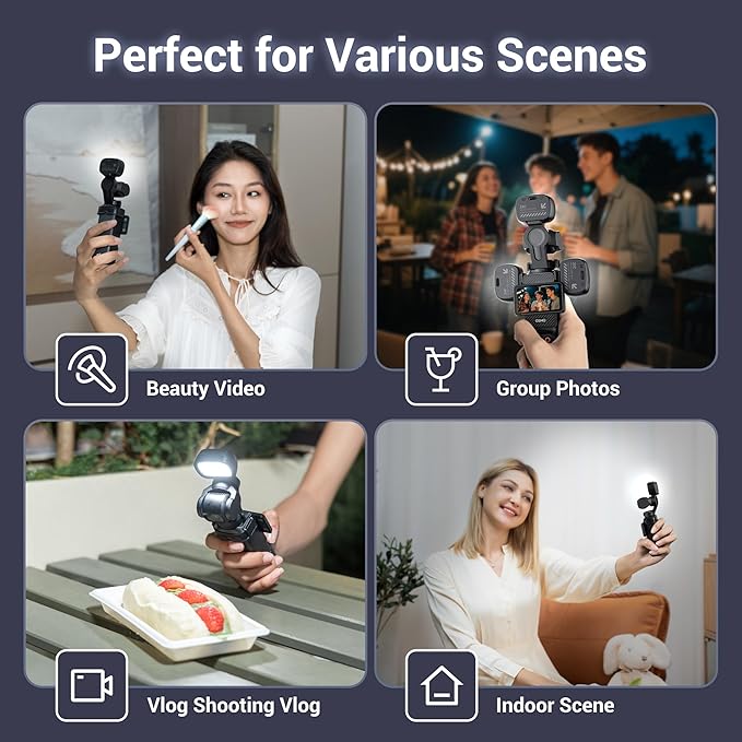 JJC Xtra Muse LED Light Compatible with DJI Osmo Pocket 3, Type-C Rechargeable Mini Video Light, 3 Color Modes/Brightness Adjustable for Pocket3 Selfie Vlog Recording, Lightweight Magnetic