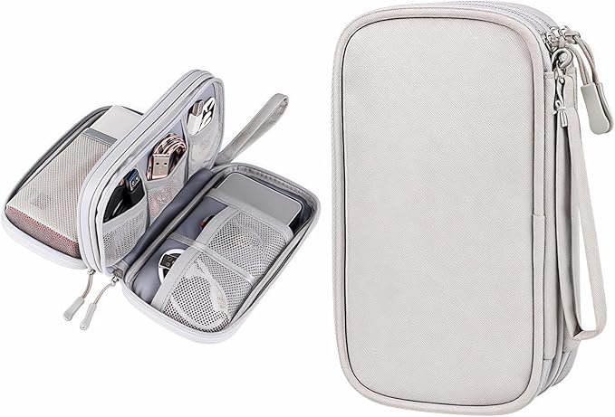 Portable Waterproof Double Layers All-in-One Storage Bag, Travel Cord Organizer，Electronics Accessories Organizer Pouch Bag for Accessories,Charger, USB Cable, Gadget (grey)
