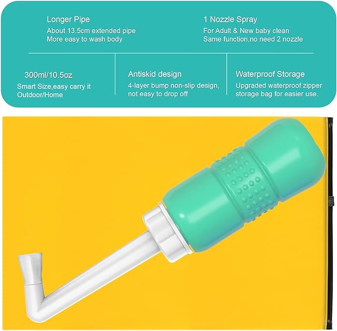 2PCS-Pack Travel Bidet + Black Backpacking Bidet Camping Bidet, 300ml Portable Bidet , 10.6oz Peri Bottle - Postpartum and Perineal Care