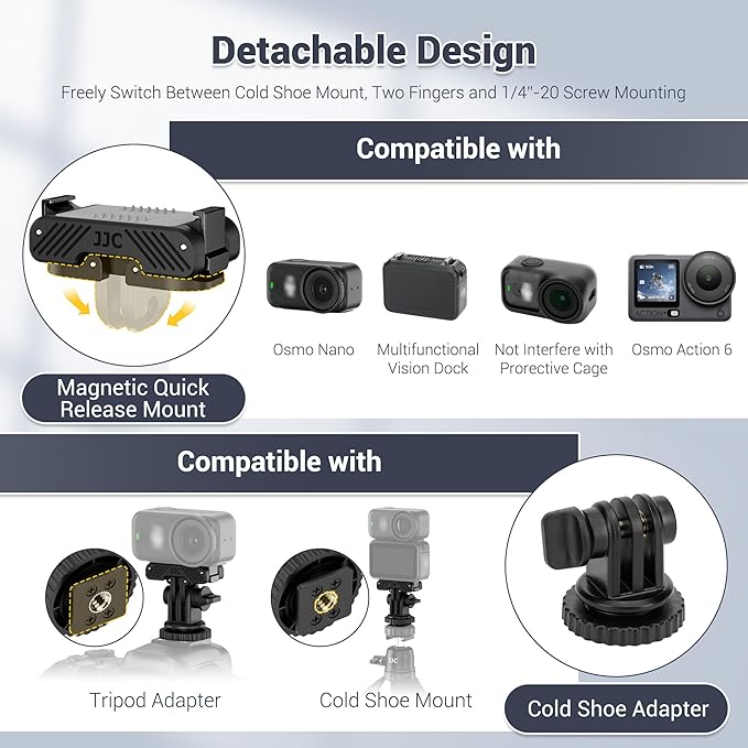 JJC Osmo Nano Action 6 Cold Shoe Adapter Mount for DJI Osmo Action 6 Accessories, 180° Angle Adjustable, Detachable Camera Monitor Mount with 1/4"-20 Screw Hole, Heavy Duty Nylon Tripod Adapter