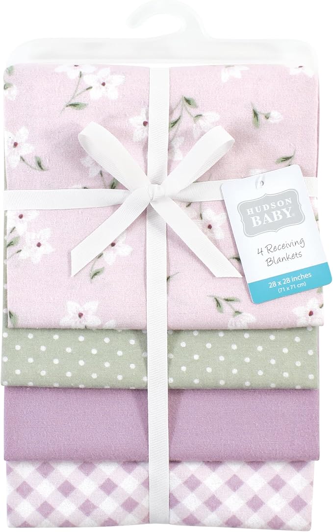 Hudson Baby Unisex Baby Cotton Flannel Receiving Blankets, Purple Dainty Floral, One Size