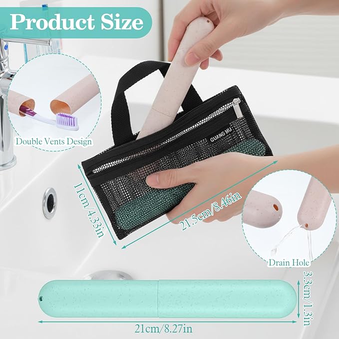 3 Pcs Toothbrush Pouch,1 Toothbrush Travel Bag + 2 Ventilated Toothbrushes Travels Containers, Portable Hygienic Organizer for Family, Camping & Business Trips