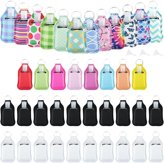 83Pcs Hand Sanitizer Holder Set, 40 Pcs Hand Sanitizer Holder Keychains & 40 Reusable Flip Cap Travel Bottles (30ml/1oz), 3 Funnels, For Travel, Vacation, Camping, Picnic, Party, Home, Office