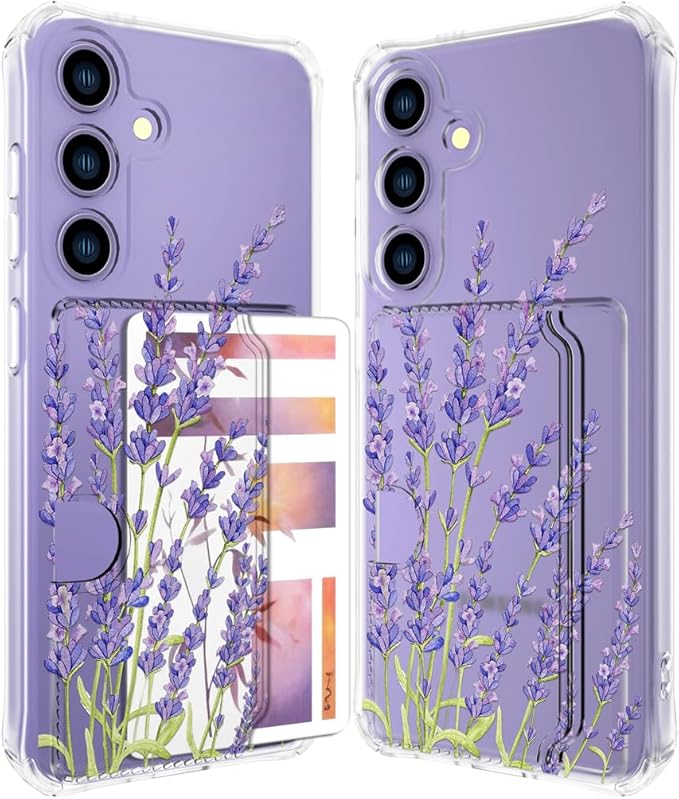 Compatible with Samsung Galaxy S24+ Plus / S25+ Plus Case Card Holder for Women Cute Design,Wallet Phone Cases Transparent Cool Kawaii Protective (Clear Purple Lavender)