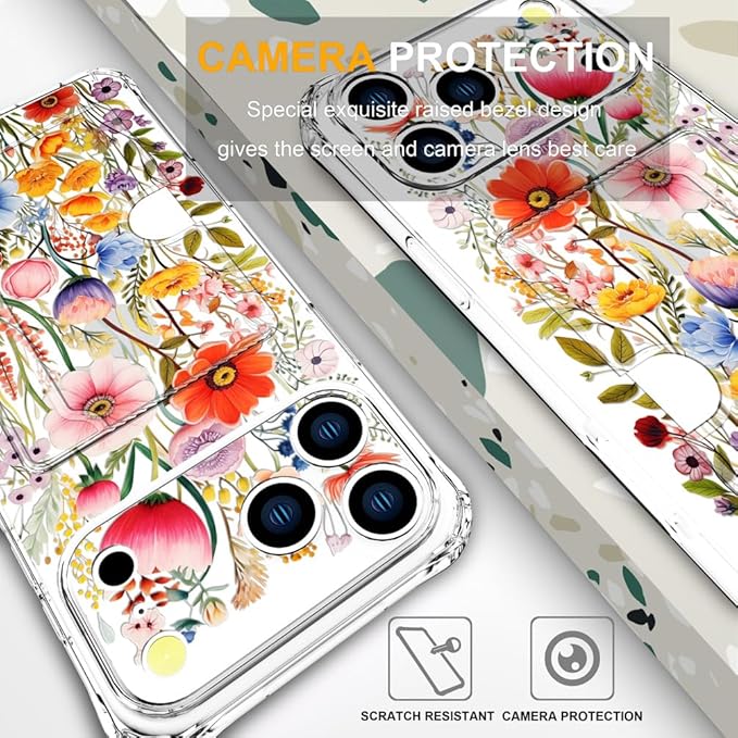 Compatible with iPhone 17 Pro Max Case Card Holder for Women Cute Design,Wallet Phone Cases Transparent Cool Kawaii Protective (Clear Flowers Lily Girly Florals)