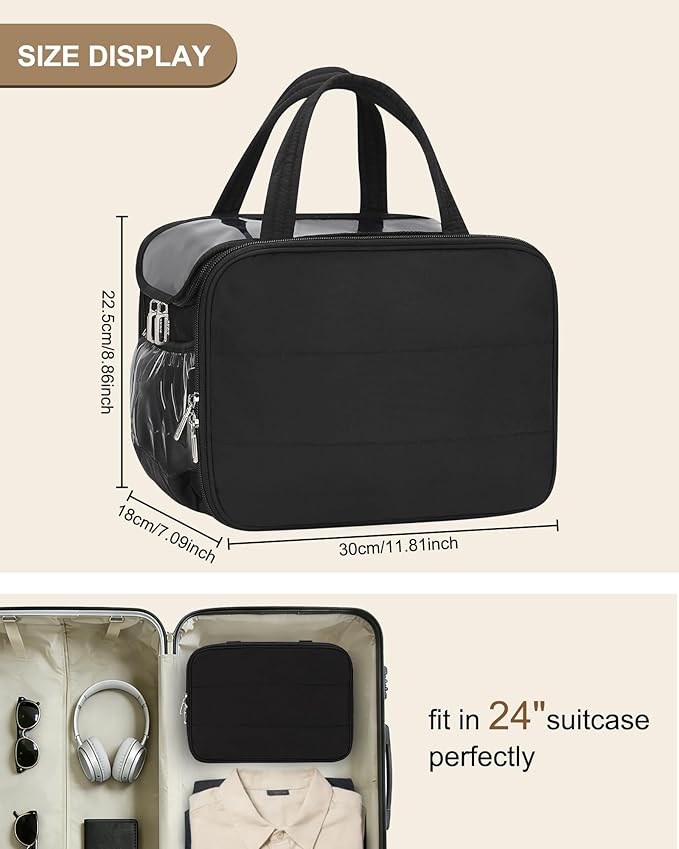 Travel Toiletry Bag for Women - Large Wide-Open Makeup Bag with Compartments, Lightweight Cosmetic Bag with Adjustable Dividers, Puffy Visible Toiletry Organizer for Full-Sized Container