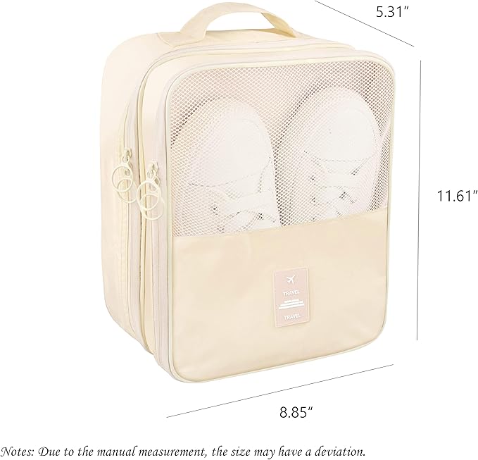Travel Shoe Bag Waterproof Shoe Organizer Bag Holds 3 Pair of Shoes Shoe Packing Cube for Suitcase Travel and Daily Use Storage Pouch with Handle (Beige)