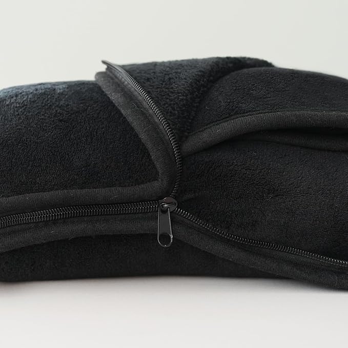 Travel Blanket Pillow, Soft Airplane Blanket 2-in-1, Travel Blanket Airplane Compact with Bag, Travel Essentials Accessories for Plane and Car,60x40 Black