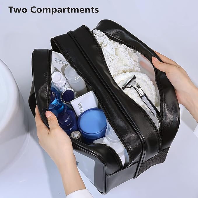 DAPOWER Travel Toiletry Bag for Women and Men, Matte Translucent Toiletry Bag with Handy Handle, Makeup Cosmetic Organizer Bag for Travel Toiletries Accessories (Black-XL)