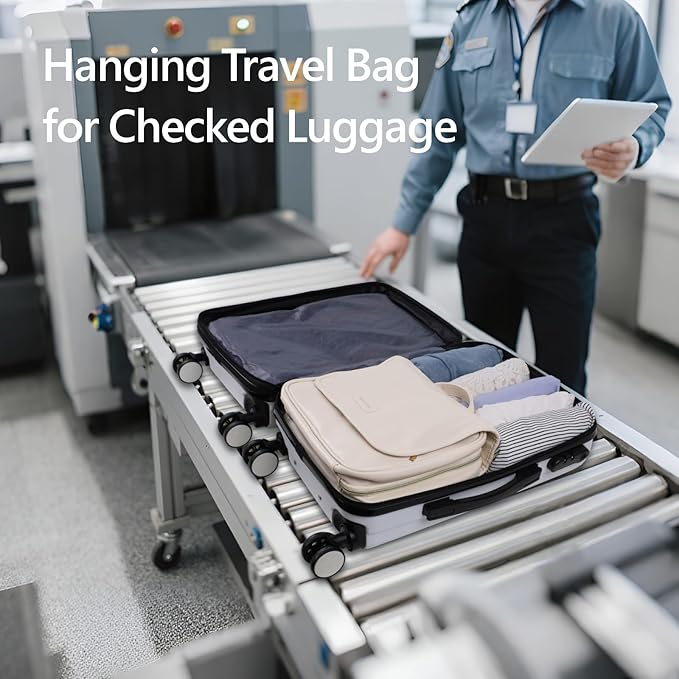 PACKISM Hanging Travel Bag for Traveling with Clear Makeup Bag - Soft Leather Waterproof Travel Toiletry Bag for Full-Sized Toiletries and TSA Approved Toiletry Bag, Off White (L)