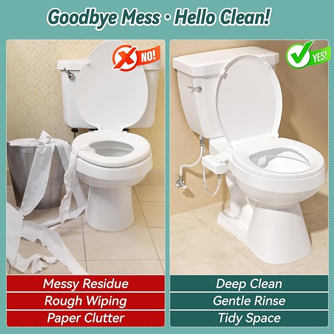 ‌BIGCOW Ultra-Slim Bidet Attachment, Self-Cleaning Dual Nozzle (Front/Rear Wash), One-Finger Command, Ergonomic 3+1 Tactile Controls, Pressure Dial & Tool-Free Install, Instant Hygiene Upgrade