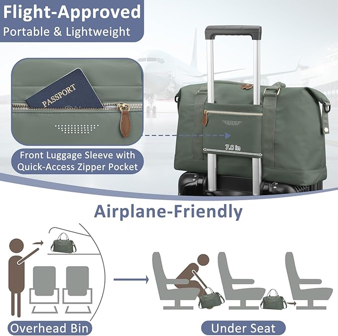 ELONGRIVER Travel Duffle Bag for Women, Weekender Bags, Hospital Bag for Labor Delivery, Lightweight Tote Duffel Overnight Bag with Luggage Sleeve,Airplane Travel Bags (Army Green, Large)