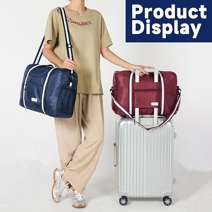 Arxus Foldable Tote Bag for Travel Expandable Lightweight Carry On Luggage 22L Packable Duffle Bag for Traveling