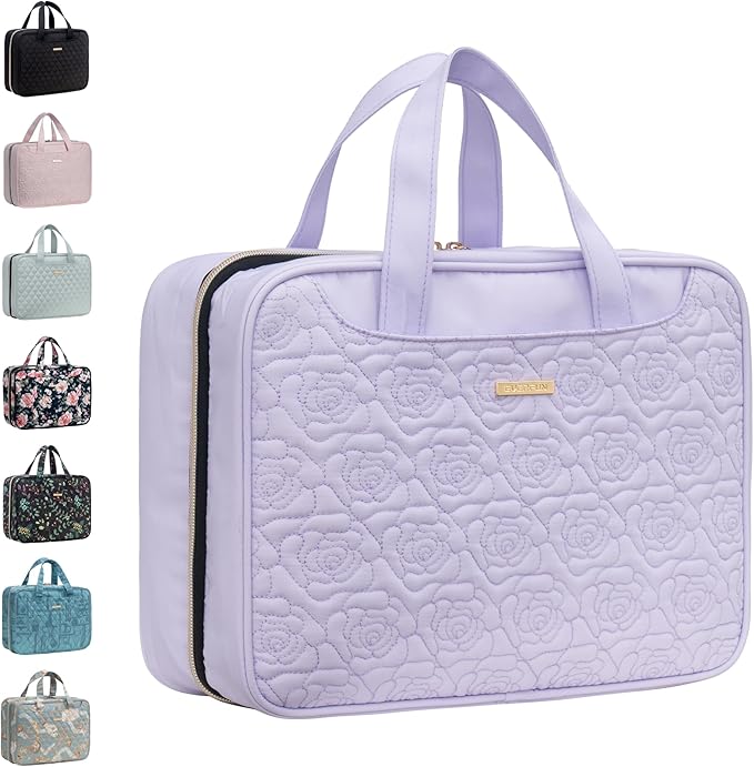 Everfun Hanging Toiletry Bag for Travel, 12x9x4.5 inch Large Capacity Cosmetic Organizer with Leakproof Wet/Dry Compartment, Waterproof Dopp Kit Toiletries Bag for Women Light Purple