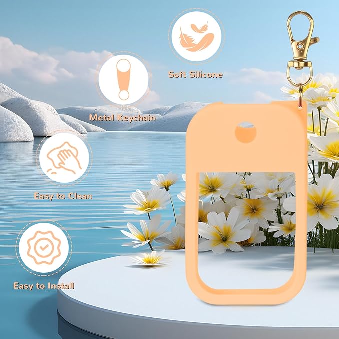 Hand Sanitizer Spray Case Compatible with Touchland Power Mist 1 oz – Silicone Case with Keychain for Touch Land Mist 1 fl oz（30 ml）, Hand Sanitizer Accessory for 1 fl oz (Orange, 1 Pack)