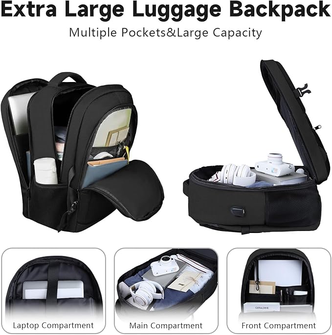Lapsouno 17 Inch Laptop Backpack, Carry On Travel Backpack, Durable Extra Large TSA Business Backpack with USB Port, Water Resistant Anti Theft Gift for Men Women, Black