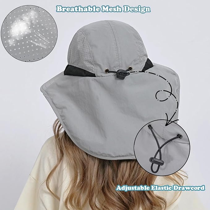 Outdoor Kids Sun Hat with Neck Flap UPF 50+ Quick Dry Beach Hats for Baby Boys Girls Age 2-12 Years Adjustable