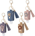 4Pcs Portable Empty Bottle Keychain, 1oz/30ml PU Leather Handwashing Fluid Holder, Refillable Plastic Bottles Travel Holder for Toiletry Lotion Liquid Soap Shampoo