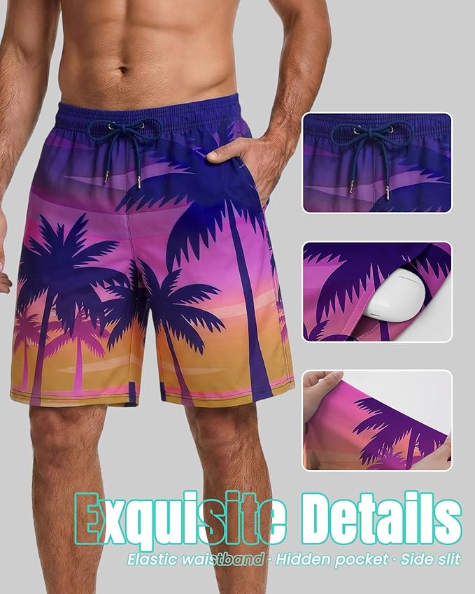 Men Swim Trunks 9 Inch with Mesh Lining Breathable Quick Dry Drawstring Pockets for Summer Beach Pool Board