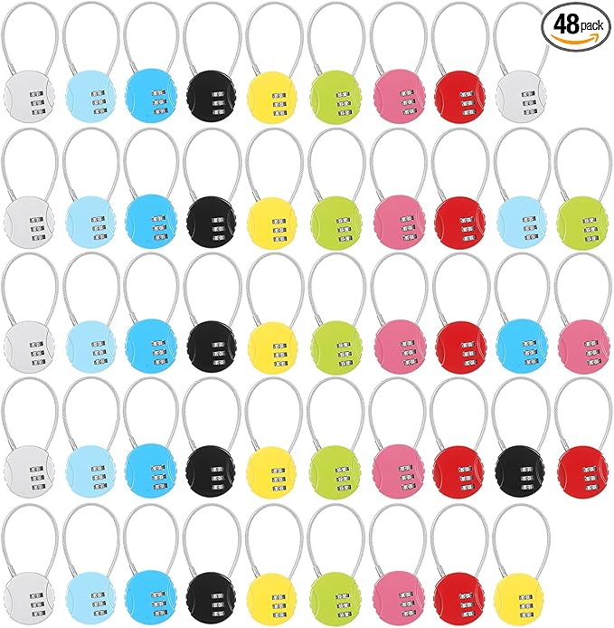 Moxweyeni 48 Pack Combination Wire Lock 3 Digit Small Combo Luggage Number Cable Padlock Outdoor Waterproof Resettable Lock for School Gym Locker Travel Backpack Suitcase Storage (Mixed Color)