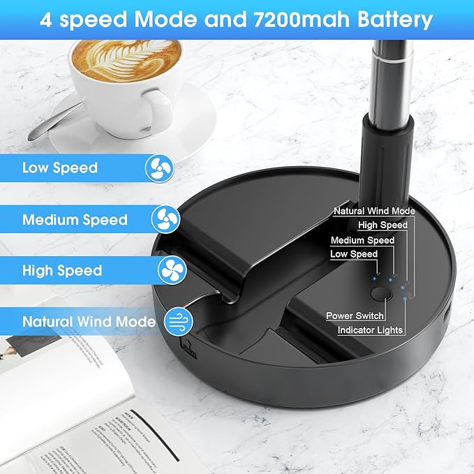Belife X8-Lite Portable Fan, 7200mAh Battery Powered Rechargeable,USB Desk Floor Fan with Remote, Foldable Telescopic Fan for Home Bedroom Sleeping Office Camping Travel, 7.7" (Non-Oscillating, Black)