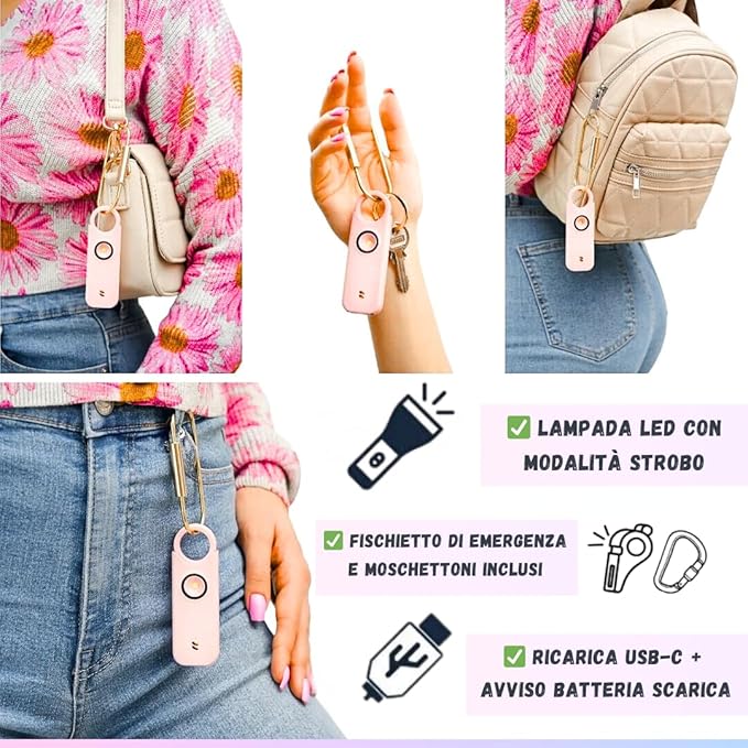 VOLTEK Personal Safety Alarm + Whistle Set for Women - Extra Loud 135 dB, LED Strobe Light, USB-C Rechargeable, Intrusion Mode (Doors, Windows) - Compact & Lightweight - Carabiner Incl. (Azure Blue)