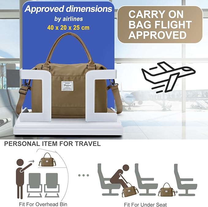 Travel Duffel Bag, 18x14x8 Inches Travel Bag Spirit with Shoes Compartment, Weekender Overnight Bag for Women with Trolley Sleeve, Carry On Bag for Airplanes Sport Tote Gym Bag(Khkai).