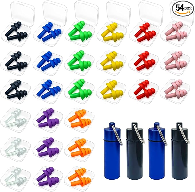 Earplugs for Sleeping, 27 Pairs Silicone Ear Plugs for Swimming with Aluminum Carry Case Noise Reduction for Learning, Hearing Protection, Concerts, Airplanes, Shooting for Woman, Man, Kids (27)