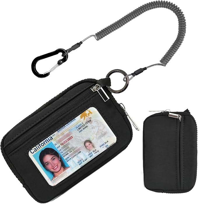 Prime Comfort Small Zip Wallet with Anti - Loss Tether, ID card package Holder, Student daily wallet, card bag, ID bag Holder (With Tether-Black)