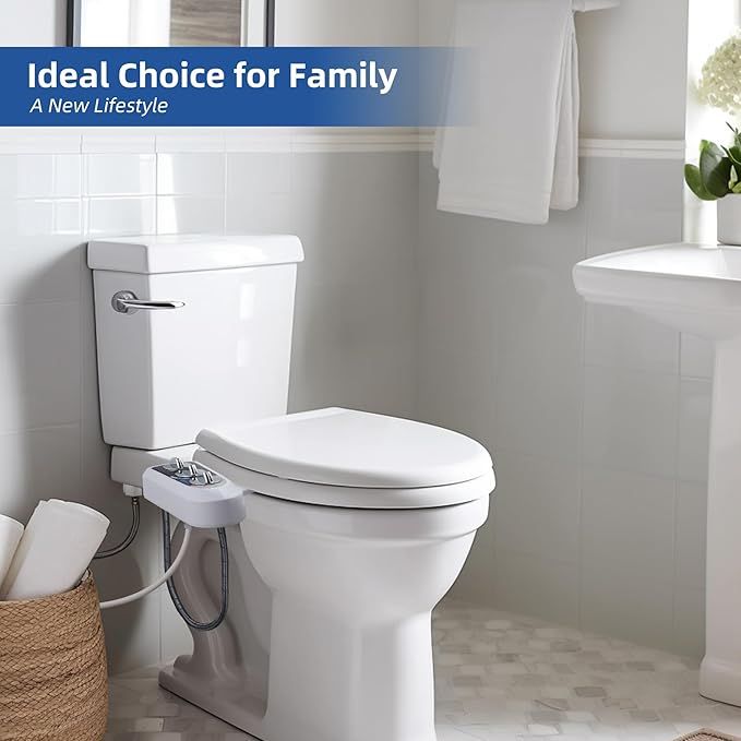 Hibbent Bidet Attachment for Toilet with Self Cleaning Dual Nozzle, Hot and Cold Water Spray Non-Electric Mechanical Toilet Seat Bidet for Rear or Female Washing Sanitizing, Blue