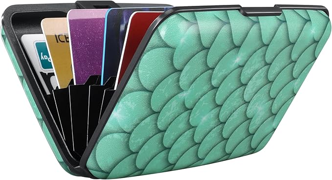 ELFISH RFID Blocking Credit Cards Holder Aluminum Wallet Metal ID Case for Men Women (Blue Scales)