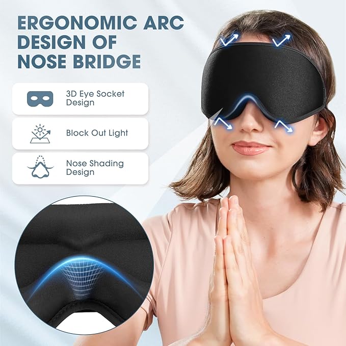Sleep Mask | 99% Fully Block Out Light Eye Sleep Mask | Long Lash Extension | 3D Deep Contoured Eyes Cover Zero Pressure | Adjustable Straps | Sleep Travel Home Nap Rest Women Men (Black)