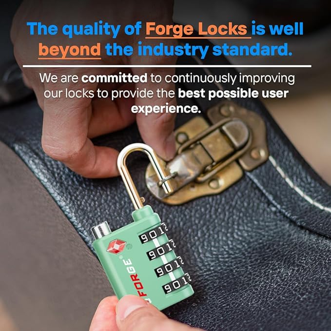 Forge Dual-Opening: Key or Combination Lock, TSA Approved Lock for Luggage, Pelican case, Travel, Gym, School, Luggage Combination Lock, Travel Bag Lock (Green 4 Pk)