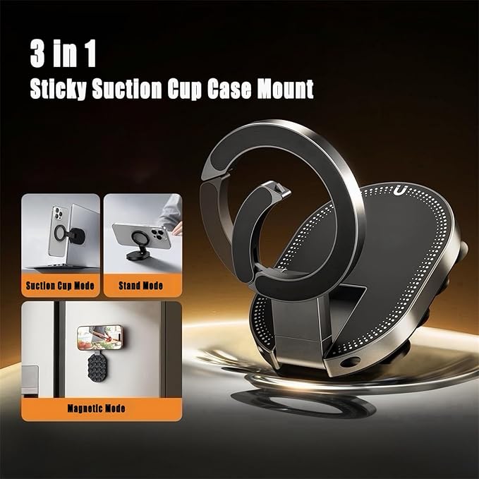 Double-Sided Suction & Magnetic Phone Holder, 3-in-1 Suction Magnetic Phone Holder, 360° Rotatable Phone Tripod Mount Magnetic Gym Phone Holder for Car, Mirror, Gym, Kitchen