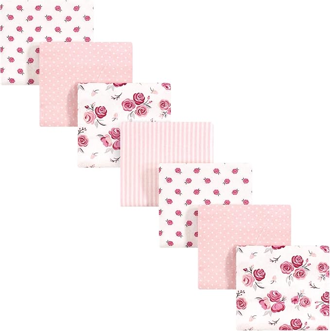 Hudson Baby Unisex Baby Cotton Flannel Receiving Blankets Bundle, Cream Rose, One Size
