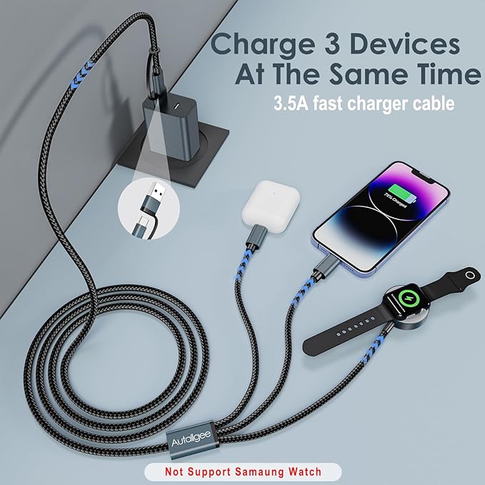 2Pack Travel Essentials for Apple Watch Charger,3 in 2 USB C Cable for Multi Charging Cable Cord,Vacation Camping RV Essentials Portable Designed for iWatch &iPhone 17-11 -4FT ﻿