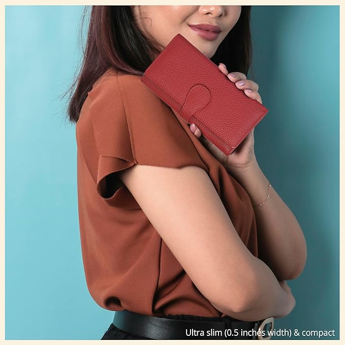 Real Leather Women Wallet Leather with RFID Blocking -Trifold Card Holder Designer Ladies Clutch with ID Window Wallets