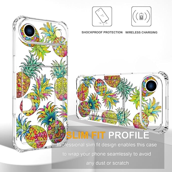 Compatible with iPhone 17 Air Case Card Holder for Women Cute Design,Wallet Phone Cases Transparent Cool Kawaii Protective (Clear Pineapple Fruit Tropical)