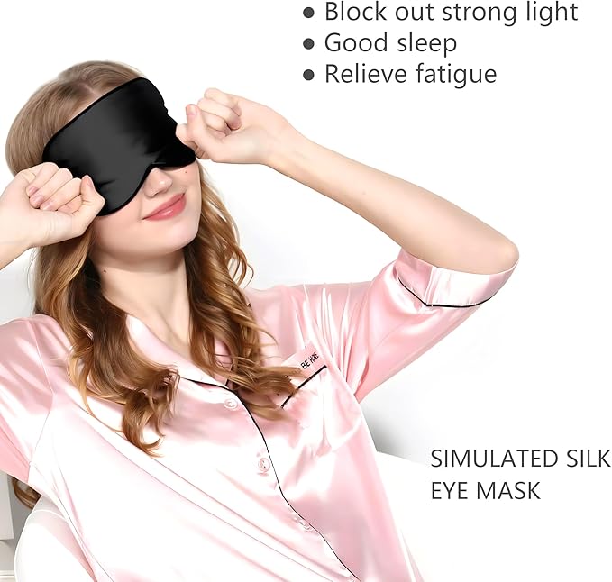 Silk Sleeping Mask, Silk Eye Mask with Adjustable Strap, Sleeping Aid Blindfold for Nap, Sleep Mask for Women to Full Night's Sleep, Travel and Nap(1 Pack,Black)