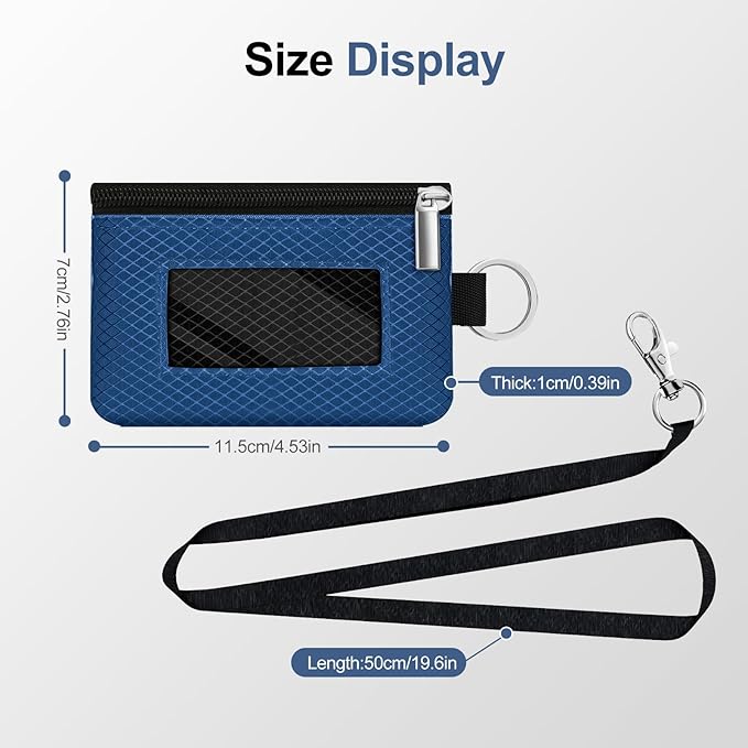 Minimalist RFID Blocking Small Wallet with ID Window,WaterResistant Zip Id Case Wallet with Lanyard Keychain for Cards,Cash,Travel,Women,Men (Electric Blue/Black)