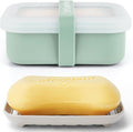 Compact Leakproof Travel Soap Case with Lid & Silicone Strap - Portable Draining Soap Bar Holder for Gym, Bathroom, Camping - Lightweight Silicone Soap Dish Container (Light Green)