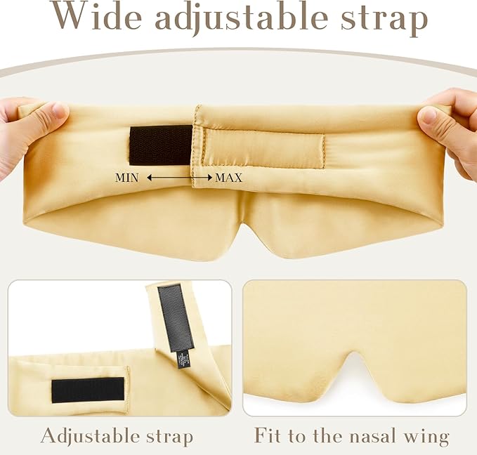 SECZIPE 100% Mulberry Silk Sleep Mask Eye Mask for Women Man with Adjustable Band, for Side Sleeper Blackout Sleep Mask for Travel Rest and Office (Gold)