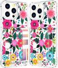 Compatible with iPhone 16 Pro Case Card Holder for Women Cute Design,Wallet Phone Cases Transparent Cool Kawaii Protective (Clear Floral Spring Blossom)