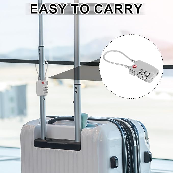 TSA Locks for Luggage TSA Approved Luggage Locks 3 Digit Combination TSA Travel Locks Portable Cable Padlocks Zinc Alloy Body Suitcase Locks for Travel Bag Suitcase Backpack Lockers,Silver