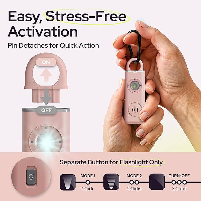 Personal Alarm for Women Safety - 130dB Loud Rechargeable Keychain Siren - LED Light, Carabiner Clip, Low Battery Alert, USB-C Charging TSA Safe Self Defense Alarm by Weten (Pink)