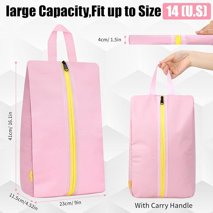 SelfTek Smell Proof Travel Shoe Bags for Women - Cleat Bags for Sports, Water-Resistant Travel Shoe Organizer with Active Carbon Fabric, Lightweight Gol-f soccer cleats Shoe Bag- Pink