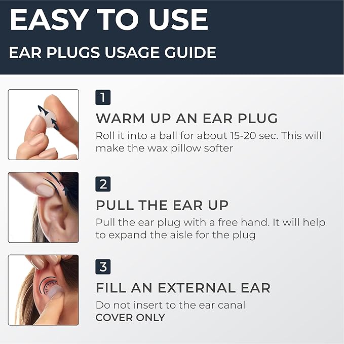 PQ Wax Ear Plugs for Sleep - 6 Silicone Wax Earplugs for Sleeping and Swimming - Gel Ear Plugs for Noise Cancelling, Ear Protection - Sleeping Earplugs with Sound Blocking 32 Db (6-Pillows). White