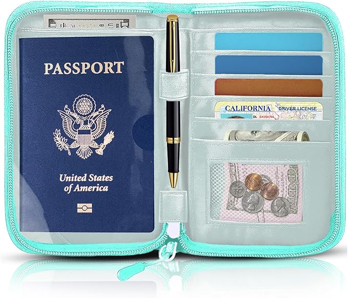 Passport Holder for Travel Essentials, RFID Blocking Protector Passport Wallets, Passport Document Organizer Case for Travel Must Have, Passport Book for Women, Couple, Family Cards, Tickets, ID, Cash