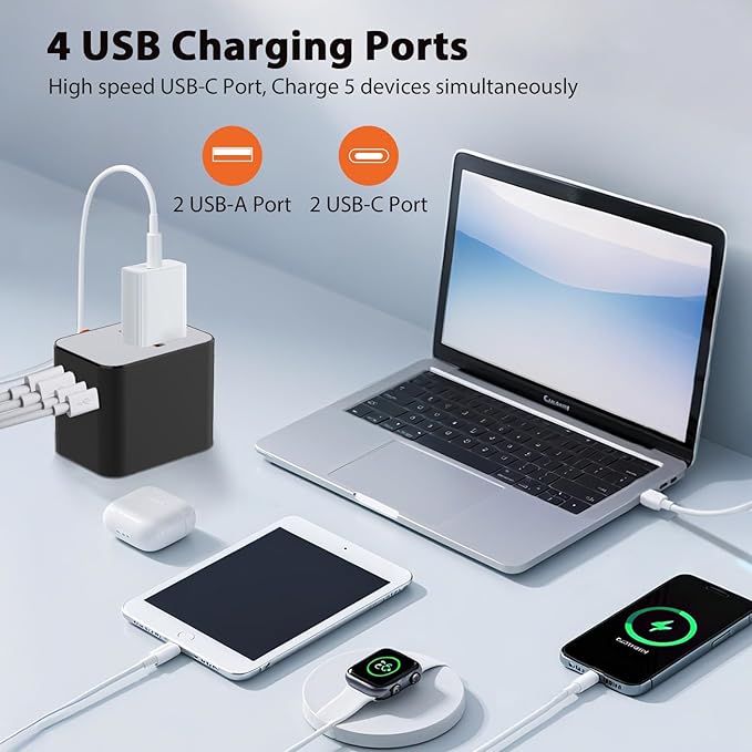 Universal Travel Adapter, European Travel Plug Adapter 5-in-1 PD Fast Charging with Surge Protection & Fuse, International Power Adapter for US EU UK AU - Black